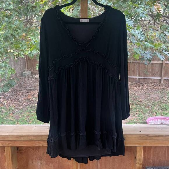 Altar'd State Black Ruffled Long Sleeve Mini Dress Size M - Picture 1 of 7